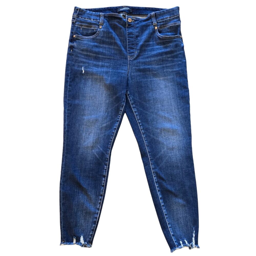 Liverpool Jeans Gia Glider Plus Size 16 / 33 Distressed Skinny Crop Dark Stretch